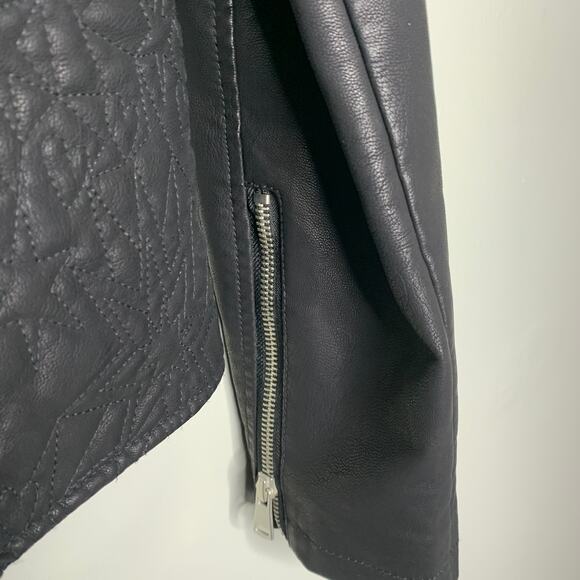 Baccini Black Vegan Leather Moto Jacket • Petite Medium • Edgy Zip Detail NWT - Picture 8 of 10